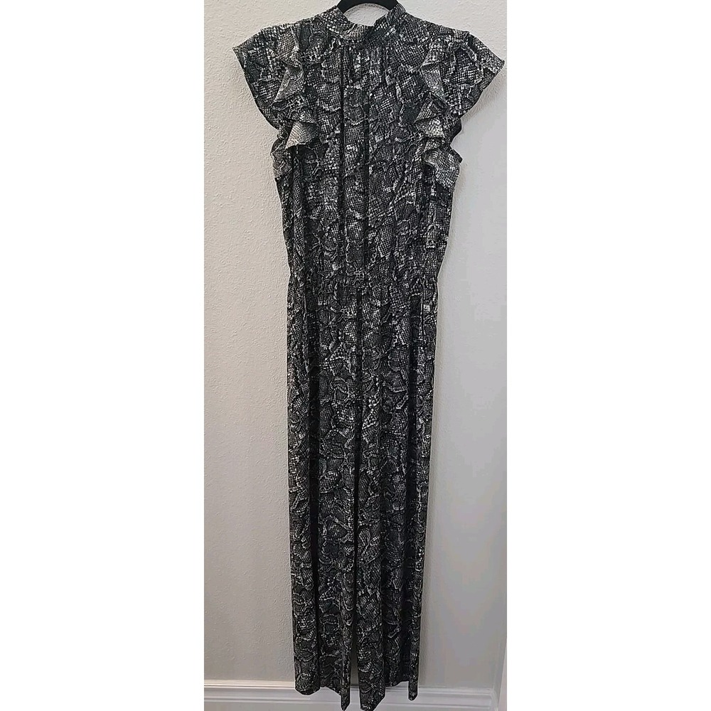 1.STATE Leopard Print Flutter Sleeve Elastic Waist Jumpsuit Pockets Boho Chic 1X